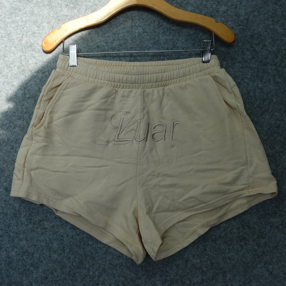 Neutral Minimalist Terry Shorts Womens MEDIUM Oat LUAR Logo Luxury Lounge 28x3